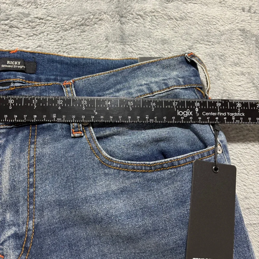 True Religion Ricky Mens 34x34 Blue Relaxed Straight Jeans Flap Pocket Denim Y2K